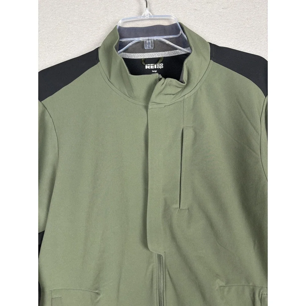 REI Co-op Jacket Mens Large Green Junction Hybrid Cycling Windbreaker Reflective